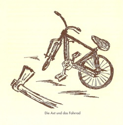 Die Axt und das Fahrrad.   Johann Vossen, Illustration aus "So wars bei uns (1996)